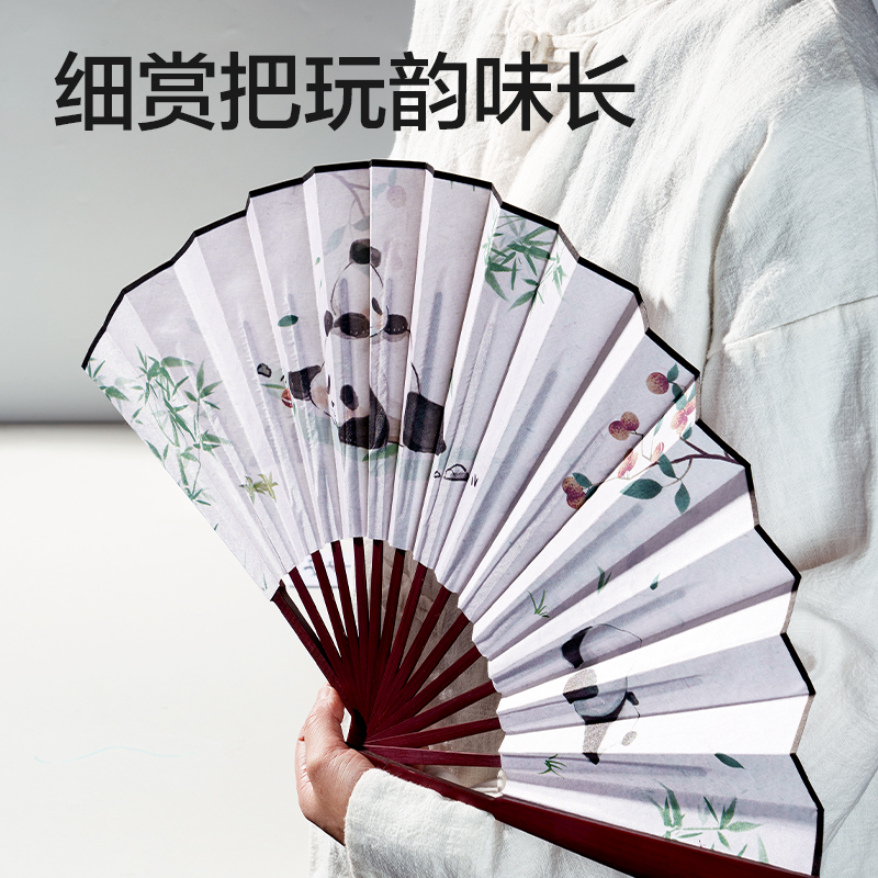 大众娱乐HW716-2_10寸绢布折扇熊猫款(白)(盒)
