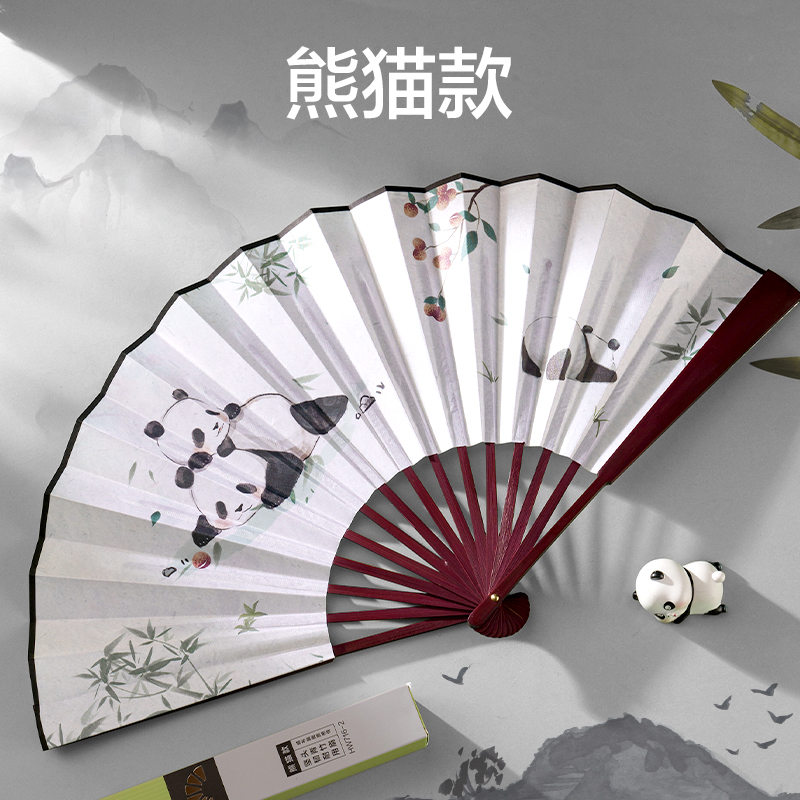 大众娱乐HW716-2_10寸绢布折扇熊猫款(白)(盒)