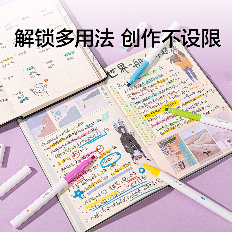 纽赛NS720-1双头双色抗晕染荧光笔(混)(3支/盒)