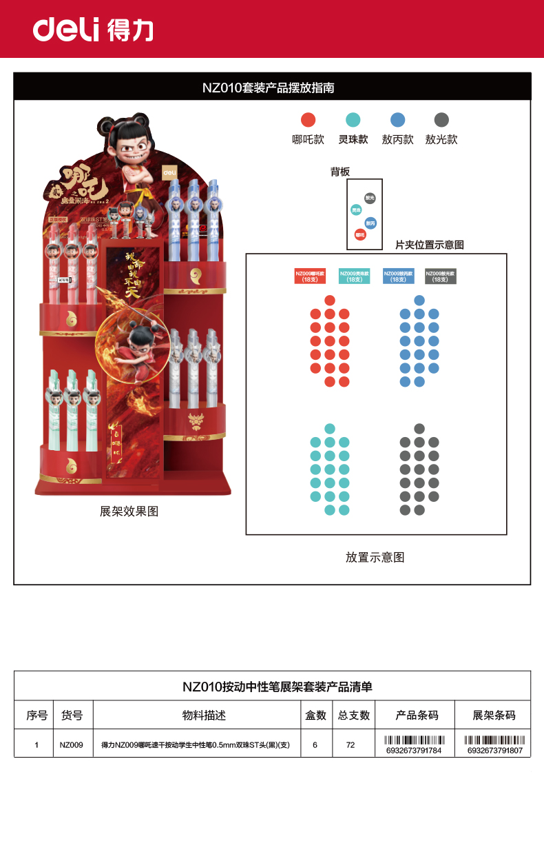 大众娱乐NZ010哪吒速干按动中性笔展架套装(黑)(72支/架)